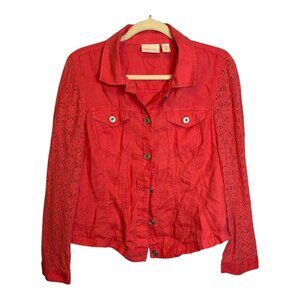 Chico's Jacket Women's Size Medium Lace Linen Lightweight Pink Chicos 1